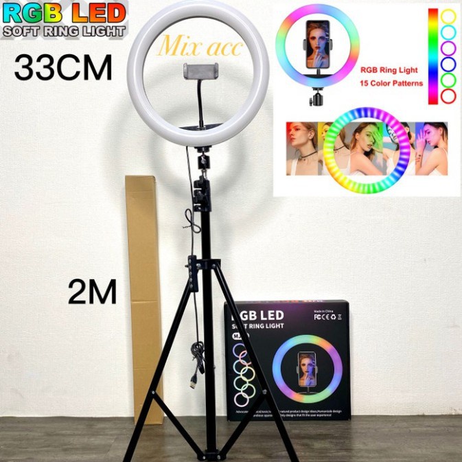 INFY - R224 RING LIGHT PAKET SUPER LENGKAP 26CM 33CM RGB+ HPHOLDER + TRIPOD 1,6M&amp;2,1M ringlight