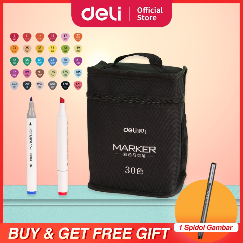 Jual Deli Color Marker With Bag Spidol Warna Dengan Tas 30/40/60/80 ...