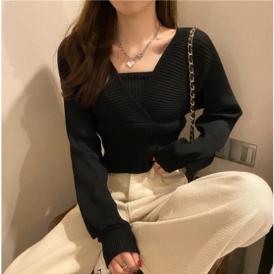 Super66 Atasan Wanita Knitted Crop/ Atasan Wanita Korean Style/ Atasan Wanita Crop Lengan Panjang