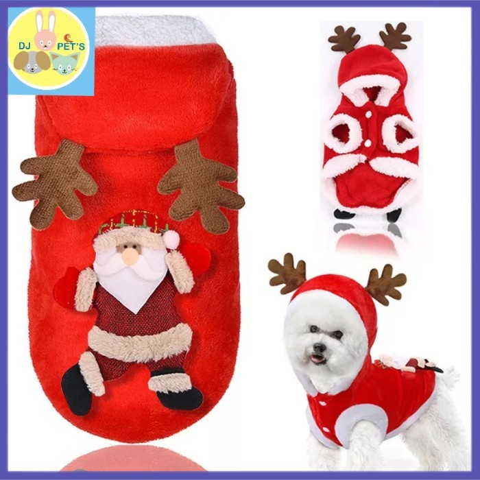 ✔ COD ✔ baju anjing dan baju kucing baju natal hoodie natal santa - XS