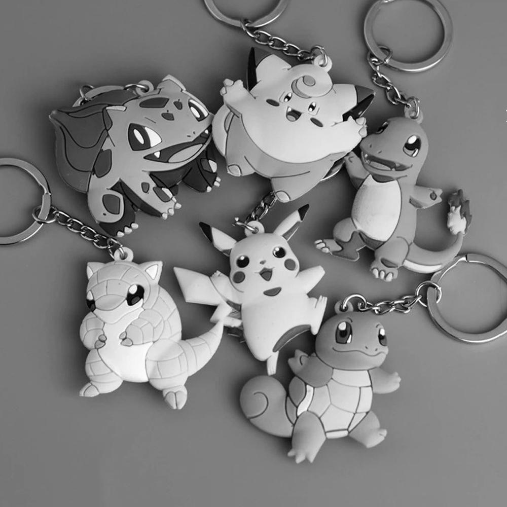 Lanfy Gantungan Kunci Pokemon PVC Jigglypuff Sandshrew Bulbasaur Pikachu Key Rings