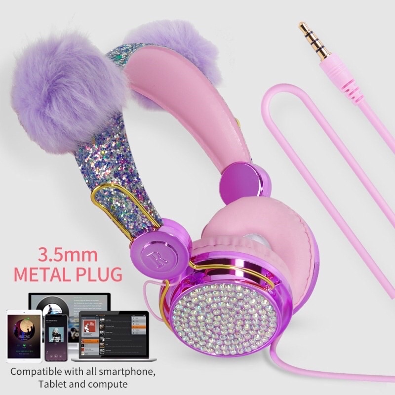 Headset Headphone bando unicorn cute imut swarosvky diamond + mic limited edition