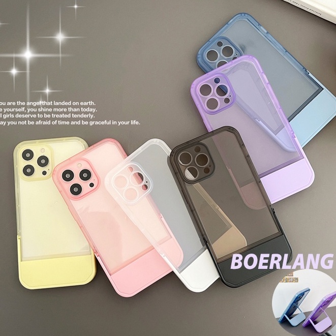 Transparan Casing Ponsel dengan Penyangga Tak Terlihat untuk iPhone 13 pro max 12 pro max 11 pro max XR X XS MAX 7 8 8Plus 7Plus Kreatif Casing iphone Tahan Guncangan