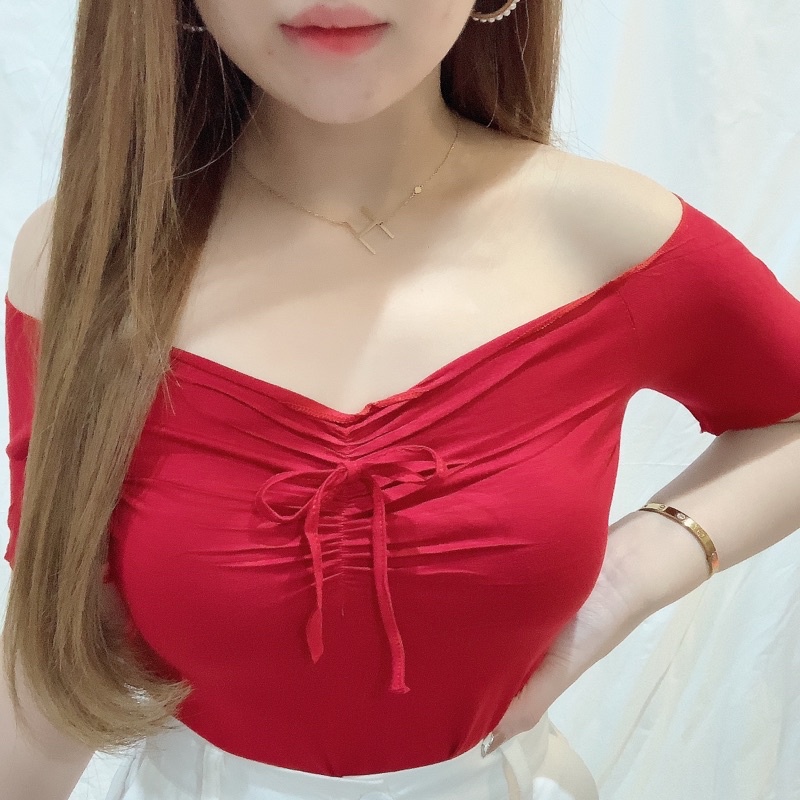 Bow Sabrina Crop Top | Kaos Atasan Wanita Korean Fashion Off Shoulder | Maimon Grosir