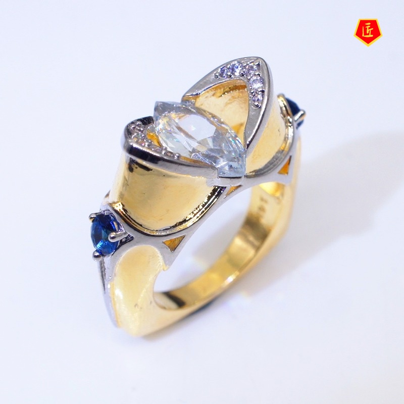 [Ready Stock]Luxury Sapphire 18K Gold Color Separation Ring