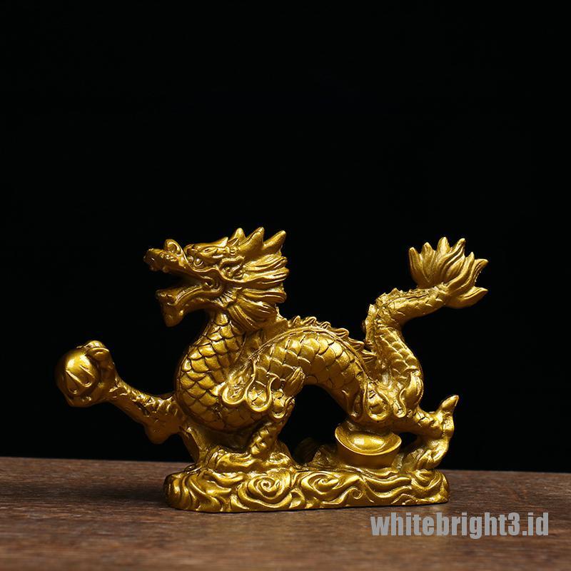 ❤White3 Warna Putih❤ Ornamen Patung Naga Zodiak Cina Warna Emas Untuk Dekorasi Rumah