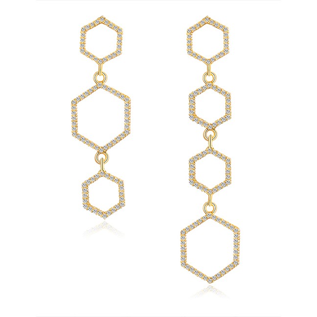 LRC Anting Tusuk Fashion Real Gold Alloy Rhinestone Geometric Earrings F79755