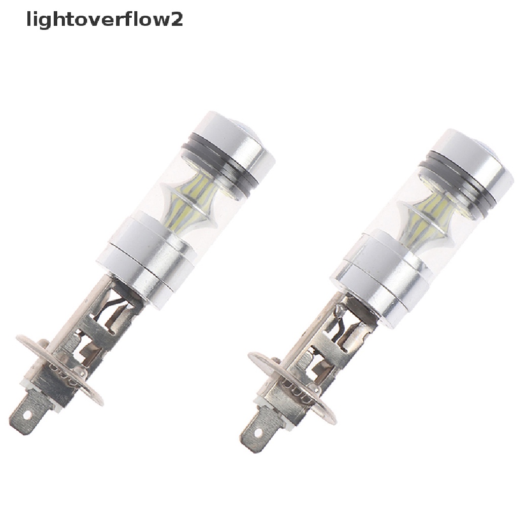 (lightoverflow2) 2pcs Lampu Depan Mobil LED H1 100W high power 6000K 1000LM Warna Putih