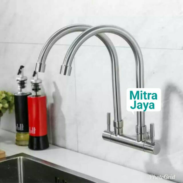 Kran sink angsa Cabang/ Kran cuci piring cabang/ Kran sink angsa double