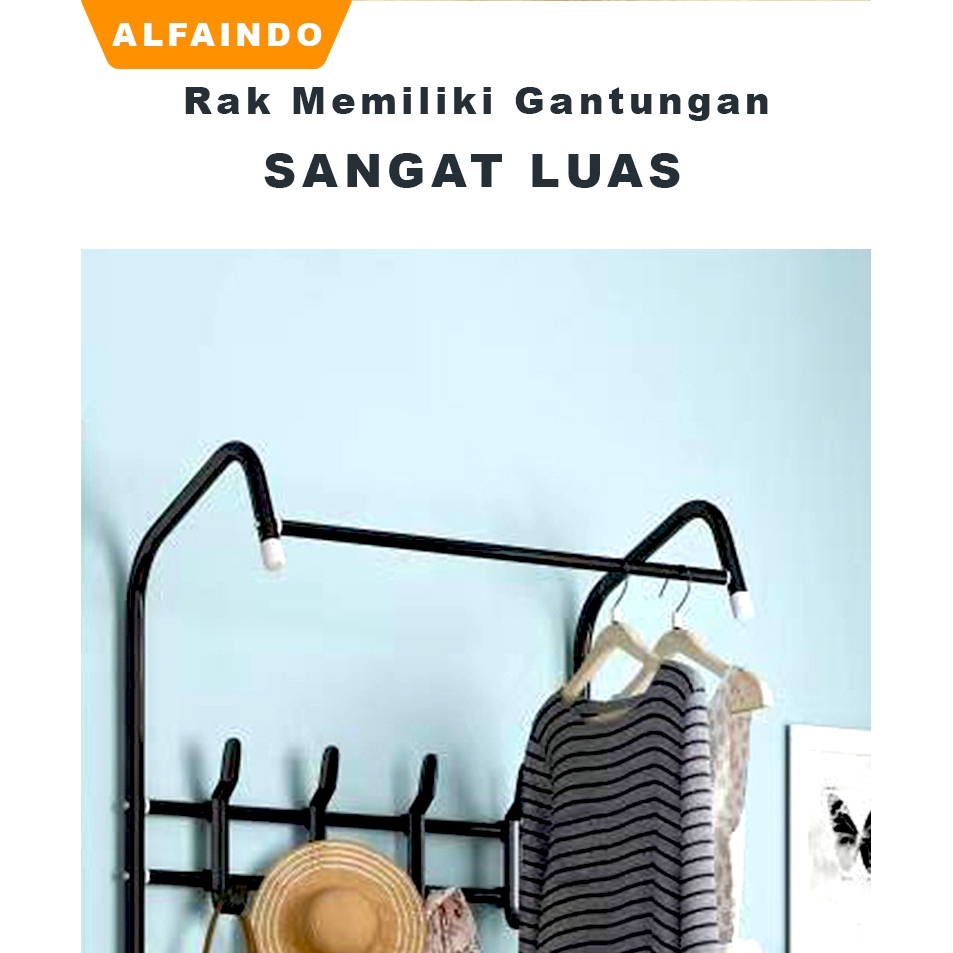 Alfaindo Rak Gantungan Baju Minimalis Besi RM009 Pengganti Lemari Pakaian