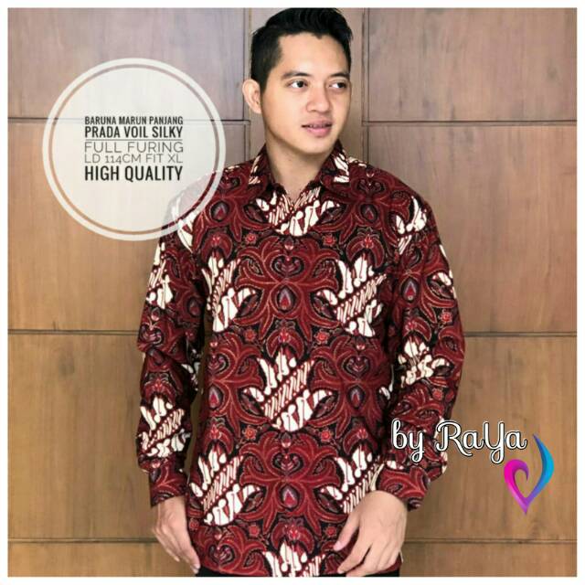 Kemeja batik pria lengan panjang XL BARUNA MARUN prada Solo