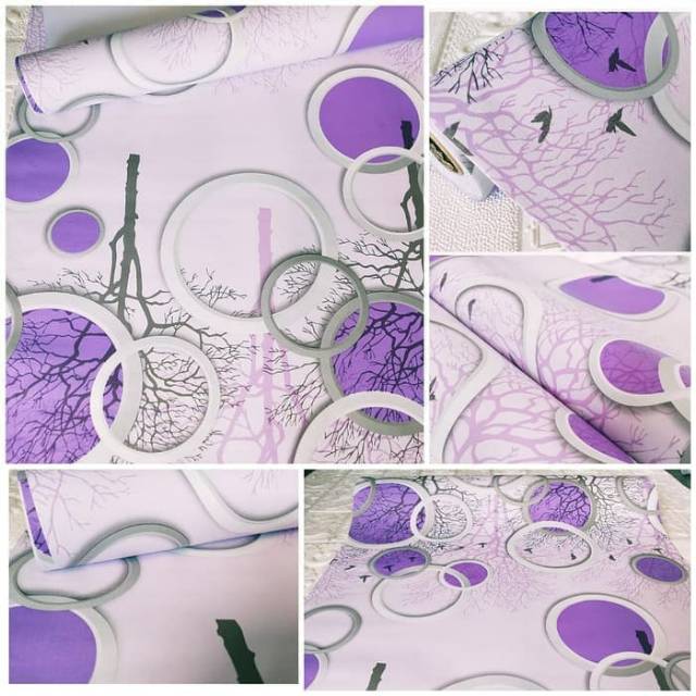 Wallpaper dinding motif polkadot Ungu