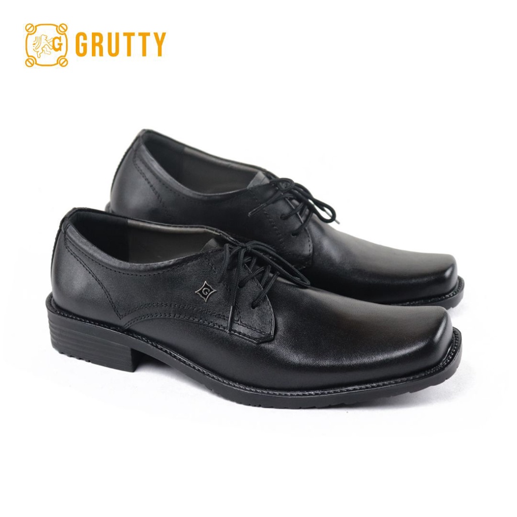 Sepatu Pria Pantofel Formal Sepatu Kerja Kulit Asli Model Tali GRUTTY AZ306 Hitam