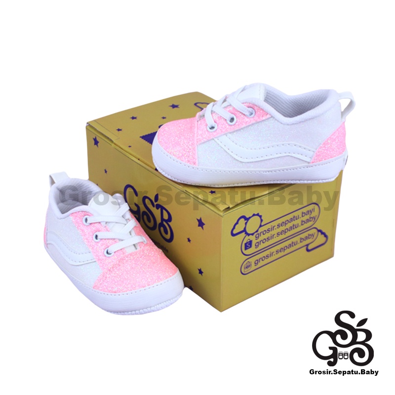 prewalker sepatu bayi perempuan newborn umur 2 - 12 bulan model Fans glitter oldskool