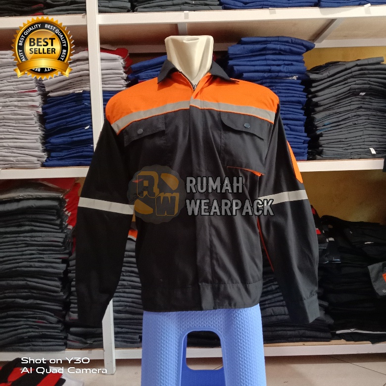 Baju Kerja / Wearpack Proyek Kemeja Safety Atasan Navy Navi Oranye