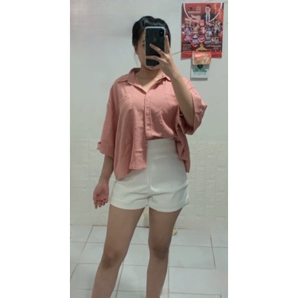 POCKET LINEN SHIRT CROP - KEMEJA LINEN - KEMEJA CROP WANITA OVERSIZE - CROP SHIRT - ATASAN KEMEJA CR