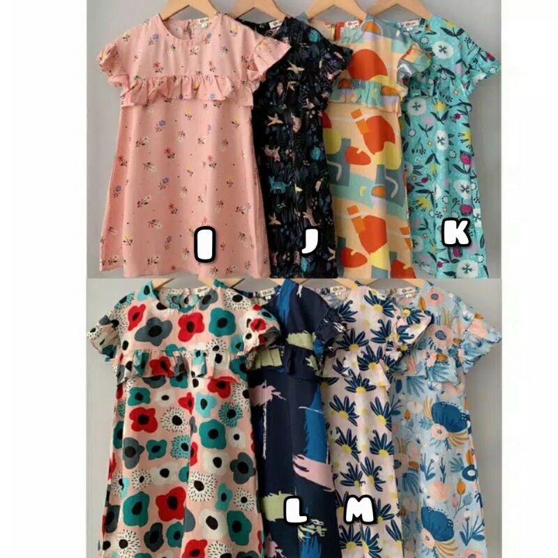 Dress Anak Perempuan Bahan Rayon Lengan Rumbay Usia 6 bulan - 4 Tahun