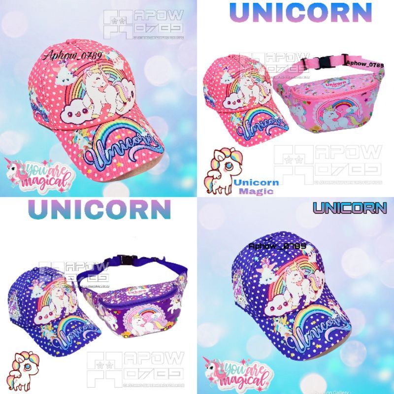 PDF tas slempang anak perempuan unicorn anti air topi anak perempuan unicorn paket 2in1 waistbag anak unicorn topi polkadot terbaru 2022