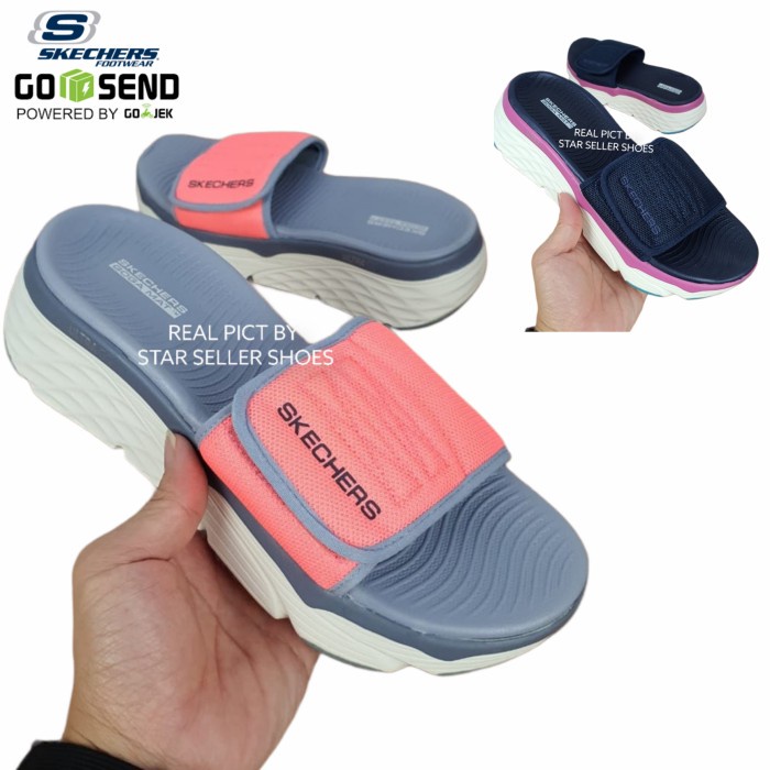 SANDAL SKECHERS WANITA ORIGINAL MAX CHUSIONING - BIRU NAVY, 36