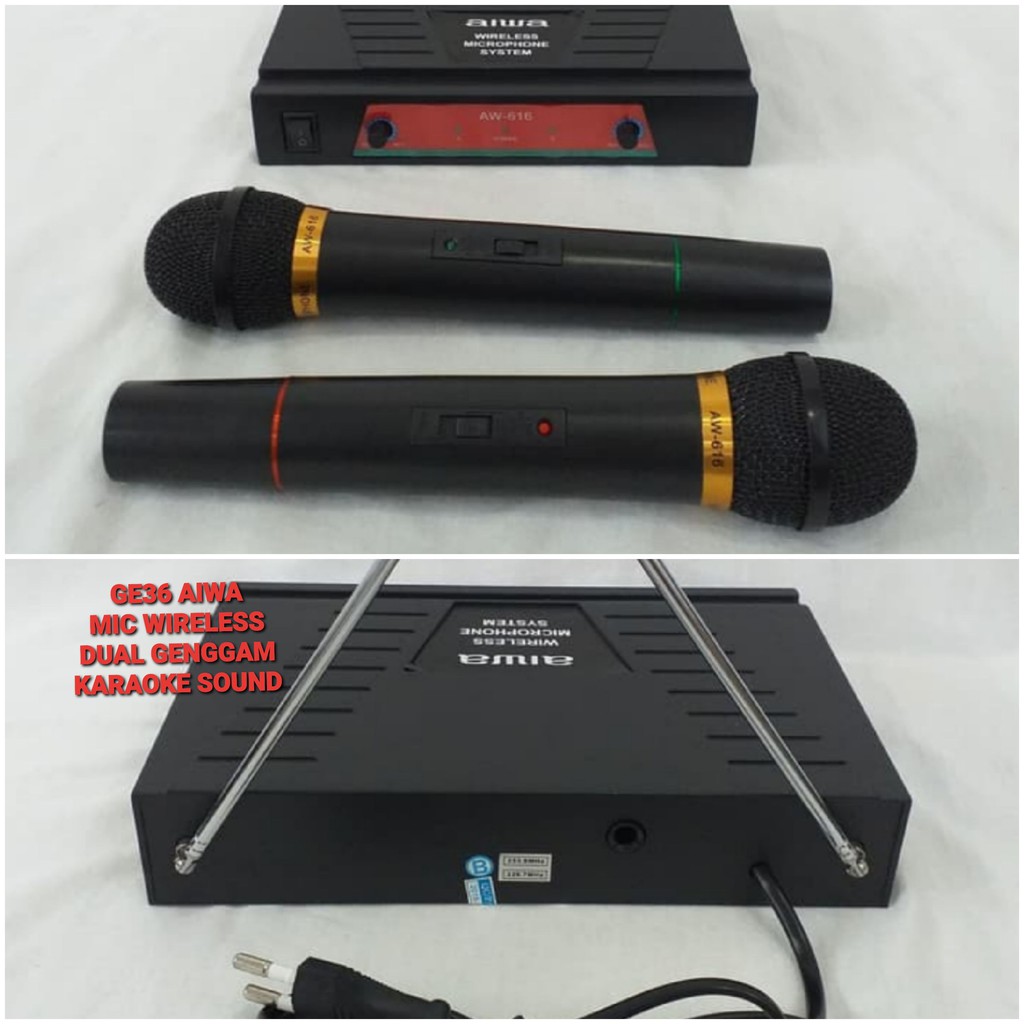 G36 Aiwa naiwa mic wireless system wireles sistem karaoke vokal vocal microphone mic mikrophone profesional pro sound audio panggung dj studio G36   1receiver +2 mic BISA DIGUNAKAN SEGALA JENIS AUDIO SOUN  Sepasang 2 unit mic handle pegang jarak 20 - 30 m