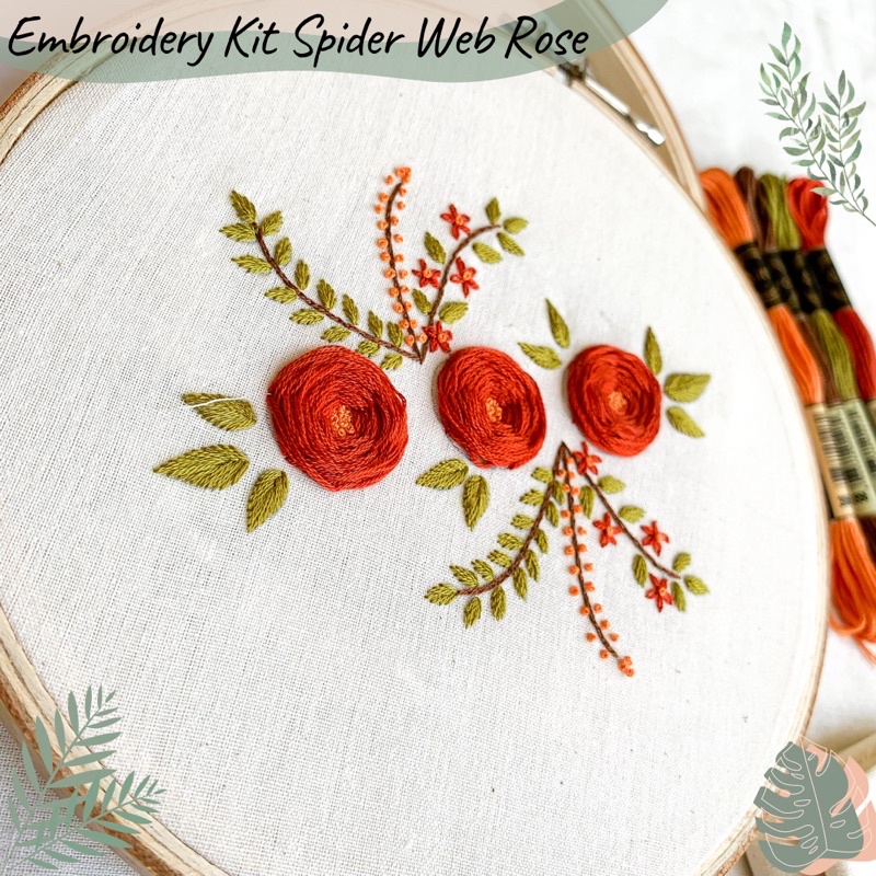 Embroidery Kit Flower Spider Web Rose - Paket sulam benang premium