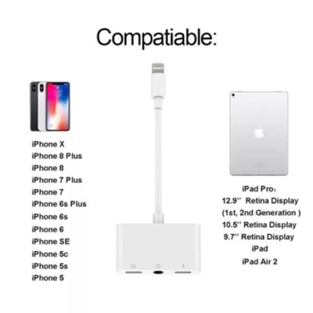 Original 3in1 CONVERTER Dual Lightning adapter + 3.5MM FOR IPHONE IPAD