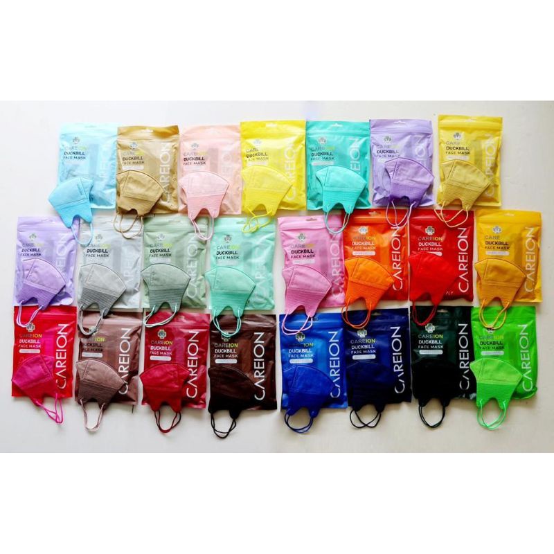 10PCS MASKER DUCKBILL GARIS CAREION 4PLY WARNA WARNI
