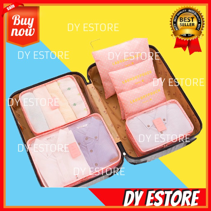 D59 Organizer bag Tas travel bag Tas pakaian Tempat Tas baju POLKADOT 6pcs Tas koper Tas kecil mini