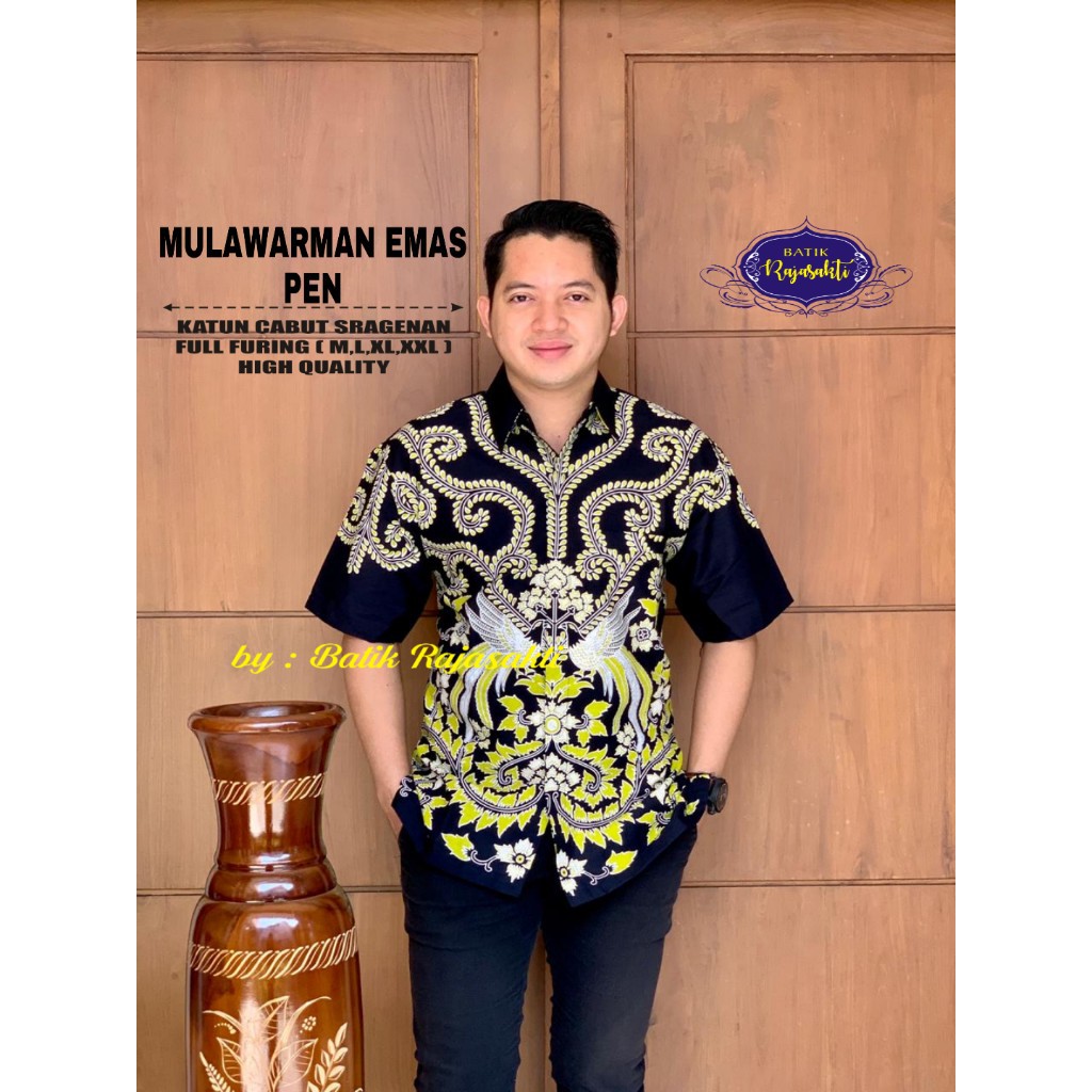 MULAWARMAN EMAS Kemeja Batik Pria Lengan Pendek Katun Halus FULL FURING Rajasakti