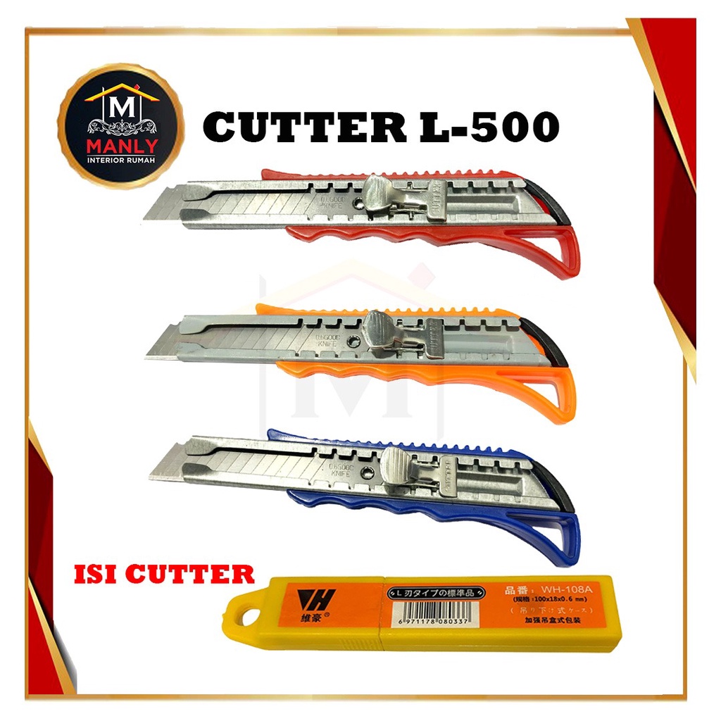 Pisau Cutter Besar L500 Besi Auto Lock &amp; Isi Cutter Besar L150 (isi cutter 10pcs)