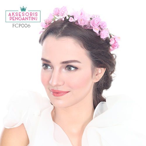 [PALING LARIS] BANDO BUNGA AKSESORIS RAMBUT WANITA FLOWER CROWN PINK FCP006