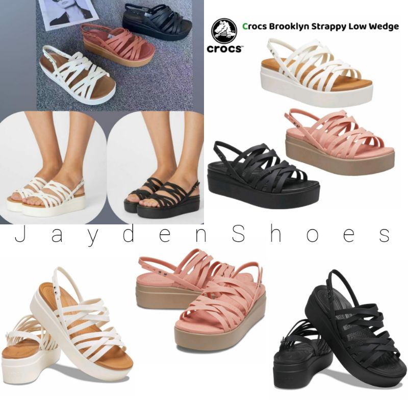 SANDAL WANITA/SANDAL CROCS WANITA/CROCS BROKLYN STRAPPY LOW WEDGES 5CM/SANDAL KARET WANITA/SEPATU SA