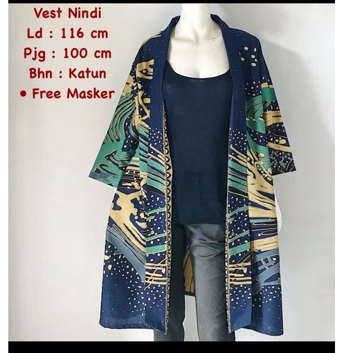 Vest Nindi batik solo outer lengan atasan kerja blazer wanita