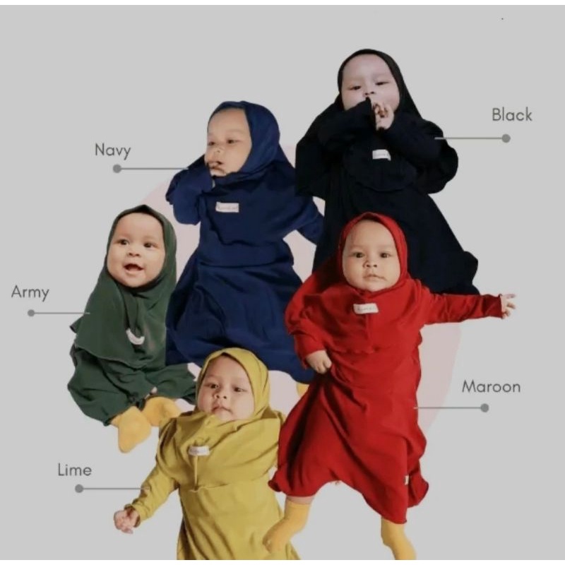 Gamis bayi perempuan syar'i polos 0 6 bulan - 6 12 bulan