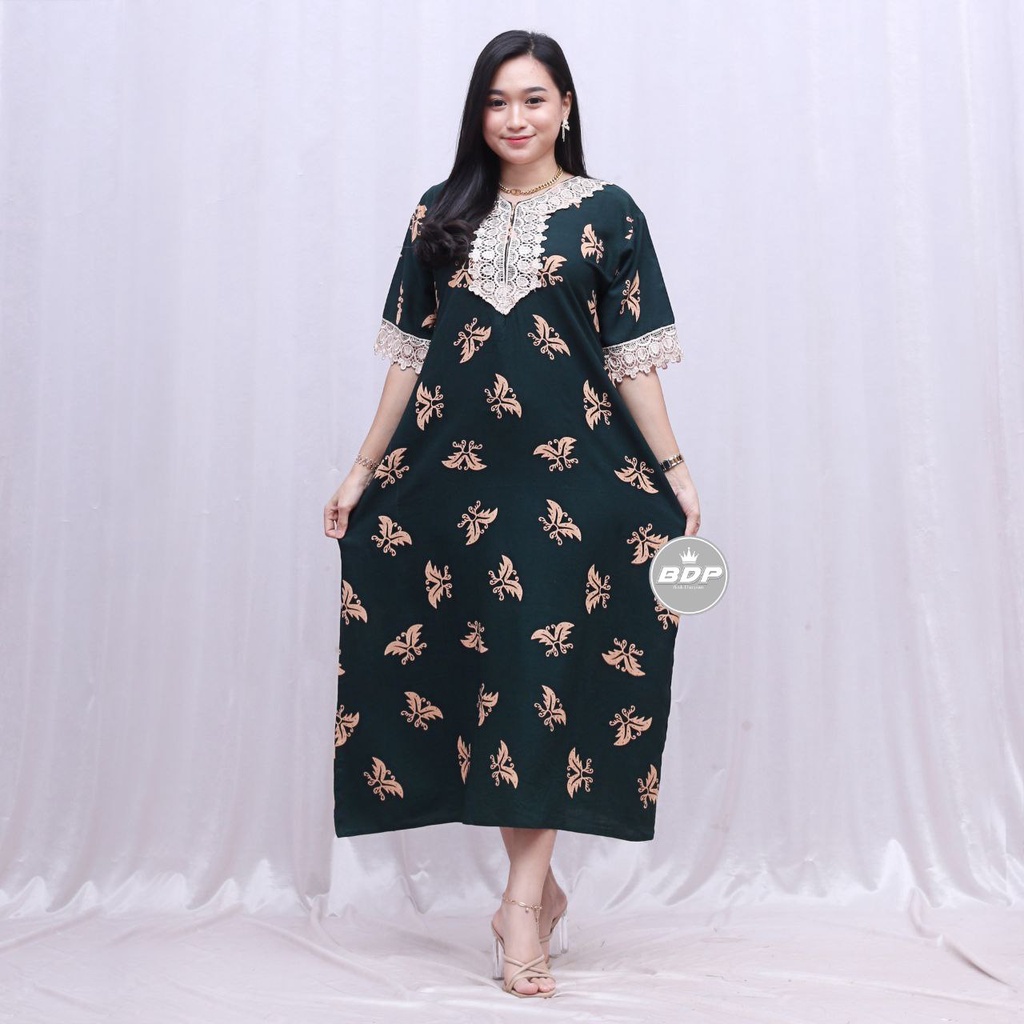 Dianputri - Daster Arab Zeema | Rayon Super Grade A | Resleting Depan Busui | Renda Milo Ori-cika hijau botol