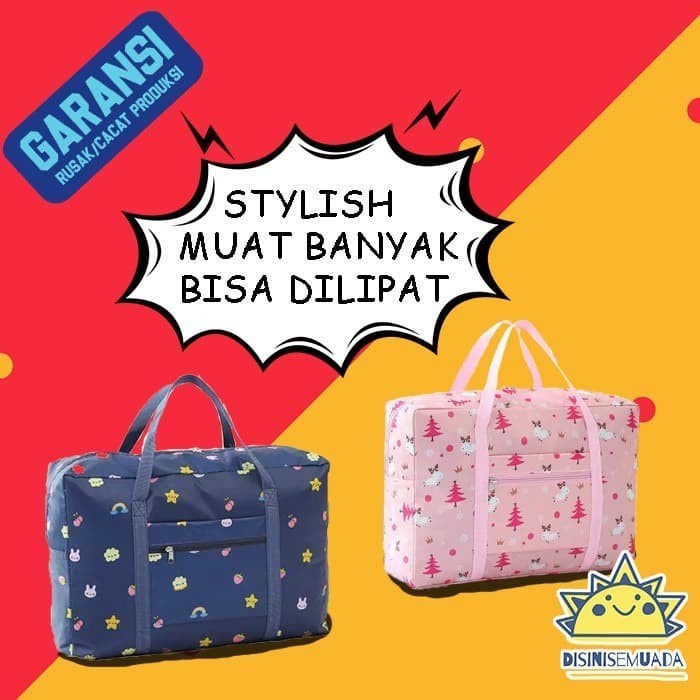 Tas Duffel Organizer Travel Bag MOTIF Foldable Hand Carry Tas Lipat - Navy Flamingo (Z0K2) Premium H