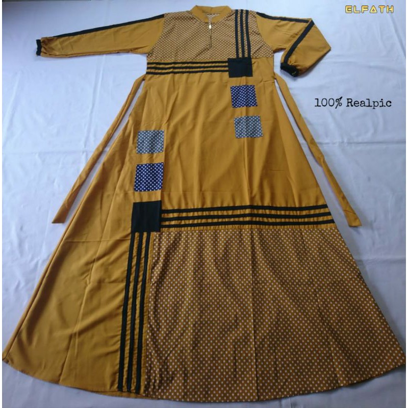Gamis toyobo ninos polka 002/gamis terlaris/gamis terbaru/gamis tercantik/gamis elfath-kunyit