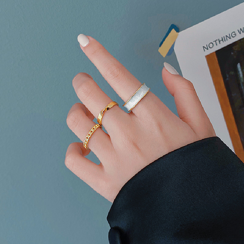 3pcs / Set Cincin Model Terbuka Dapat Disesuaikan Untuk Wanita