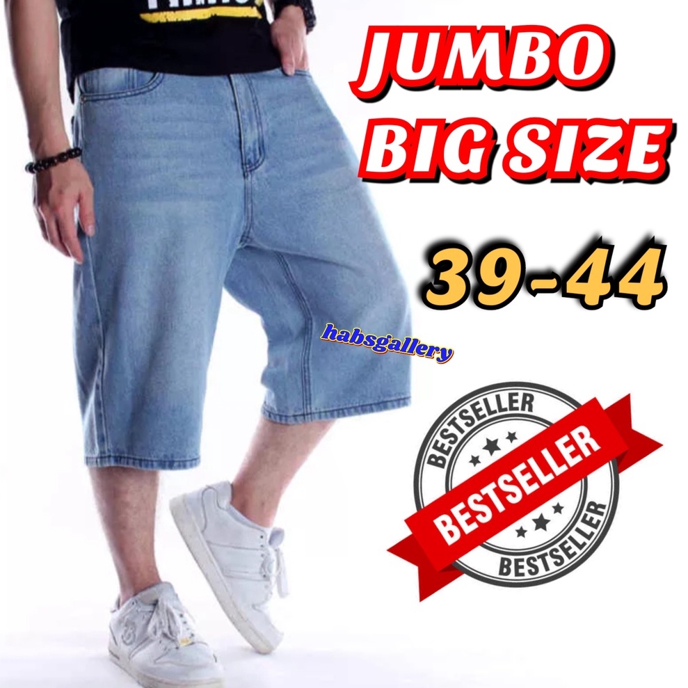 Celana Pendek Pria Bahan Denim Tebal Celana Jumbo Pendek Pria Size 33 - 44