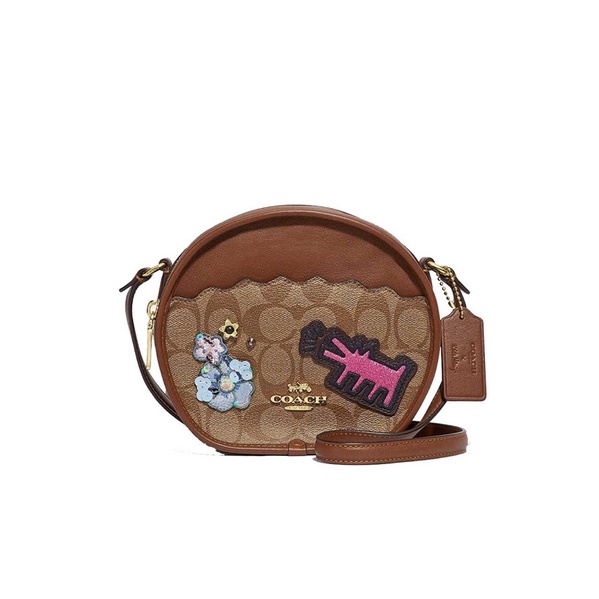 Coach Keith Haring x Coach Canteen Crossbody With Patches in Signature Canvas Brown (C48730)