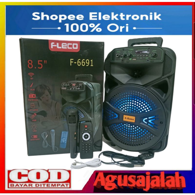 Speaker Bluetooth Wireless Fleco F-6691 Ukuran 8'5 inch Free Mic Karaoke + Remote    Speaker jbl nik