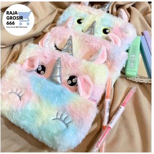 

Terbaru Kotak pensil bulu unicorn muka mata wajah tepak tempat pencil case Murah