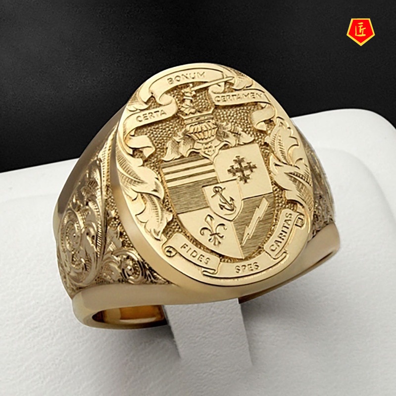 [Ready Stock]18K Gold Vintage Godfather Ring Exquisite Engraving