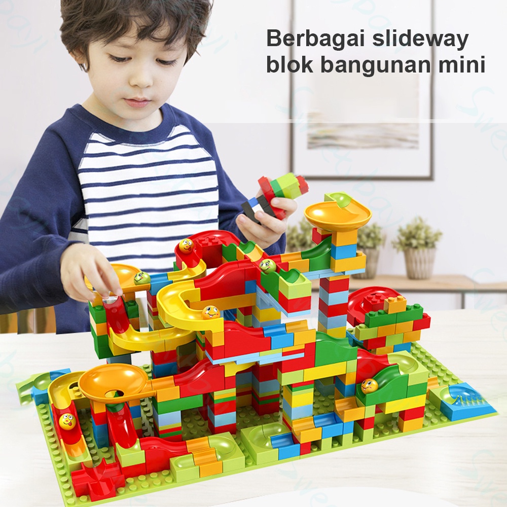 Sweetybayi CleAir O2 168pcs Mainan building block kecil Balok susun mini Marble run race maze block slide ball