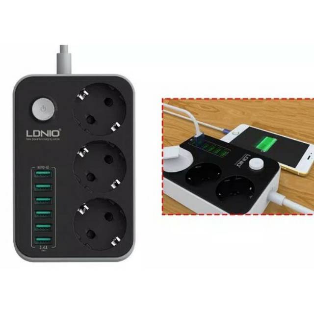 Charger LDNIO 5V 3.4A dekstop 3 power 6 usb port (Hight quality)