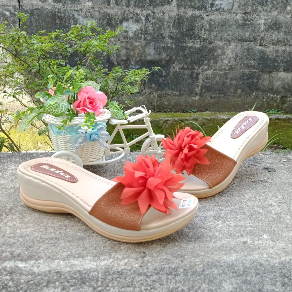 SENDAL SELOP  WEDGES WANITA BUNGA /SENDAL CEWEK CANTIK