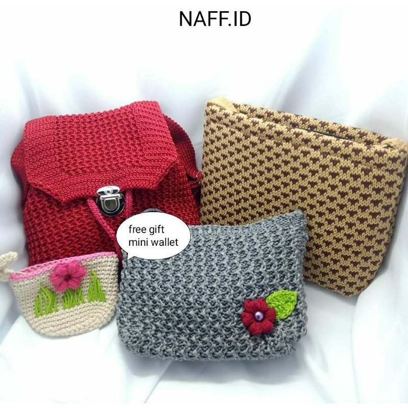 NAFF.ID- &quot;Marwah&quot; Paket Hampers / Tas Selempang Rajut / Free Dompet Mini Handmade