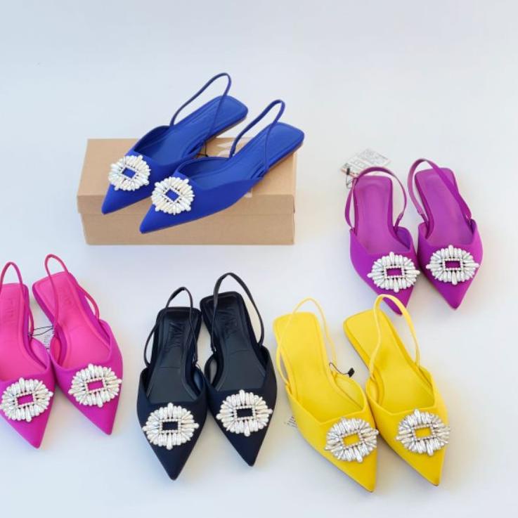 Flat Shoes Zara Sepatu Sandal Pesta Pink Kuning Hitam ungu biru navy yellow black blue purple "THB.2