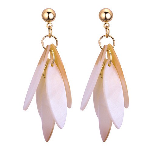 LRC Anting Tusuk Fashion Beige Leaf Shape Decorated Earrings