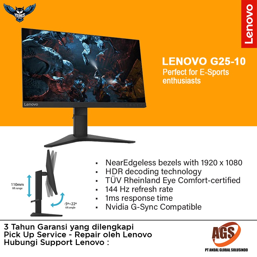 LED Gaming Lenovo G25-10 25&quot; 1080P 144Hz 1ms DP HDMI Monitor G2510